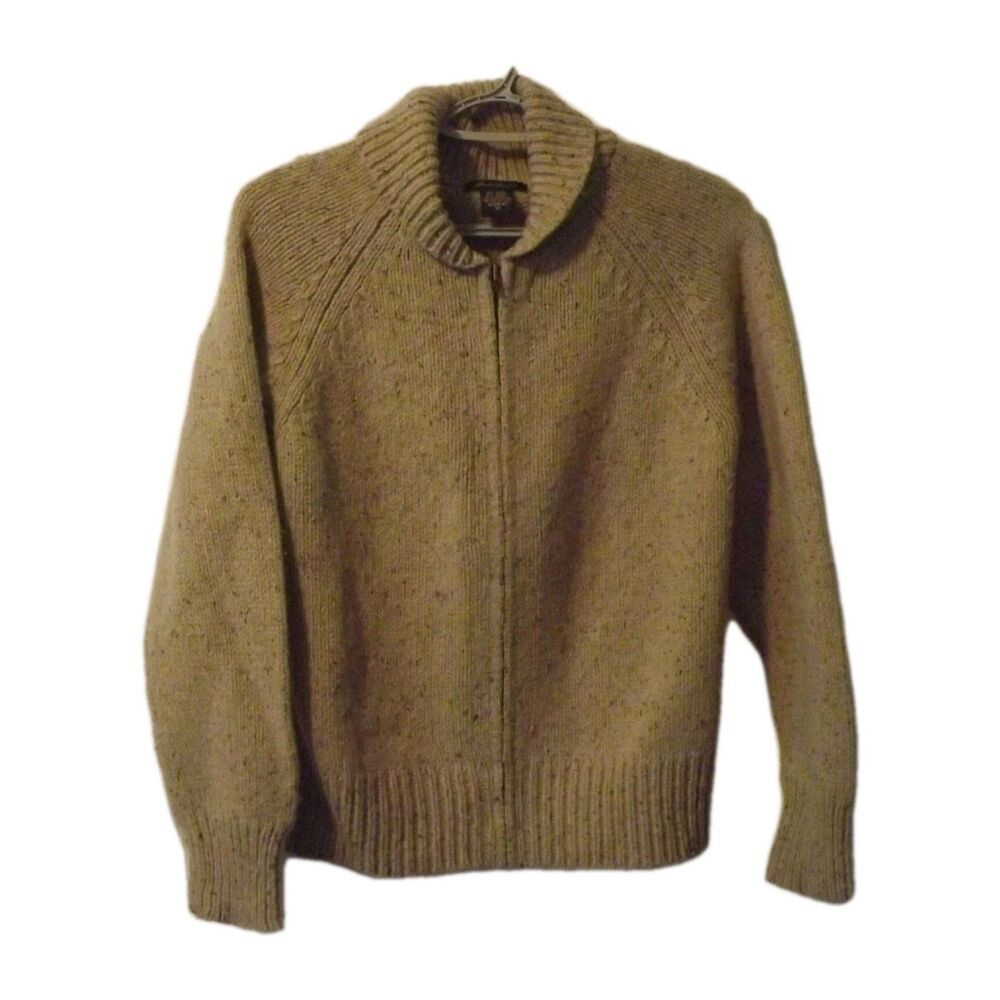 Eddie Bauer Woman's Heavy Wool Blend Full Zip Cardigan Brown Sweater Size Medium
